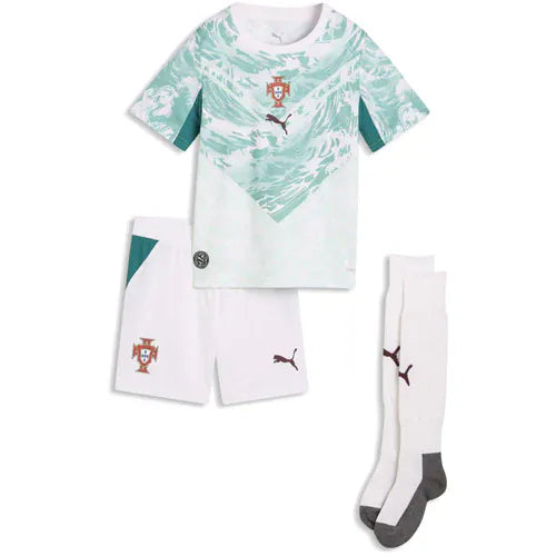 Conjunto infantil COM MEIAS Seleção de Portugal alternativo verde - calção branco COPA DO MUNDO 2026 - azul