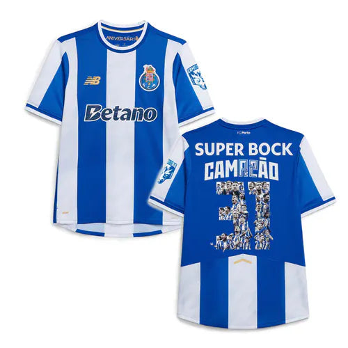 Camisola Porto CAMPEÕES 31 primeiro equipamento azul e branco 2025/26