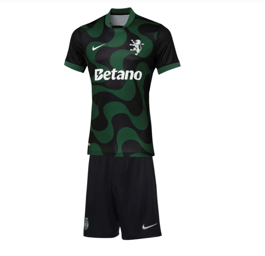 Conjunto infantil alternativo preto/verde 2025/26